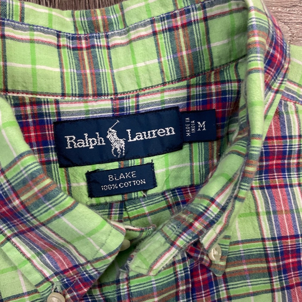 Vintage Ralph Lauren Blake Plaid Short Shirt Mens Medium Green Red Preppy Classy - Picture 4 of 7